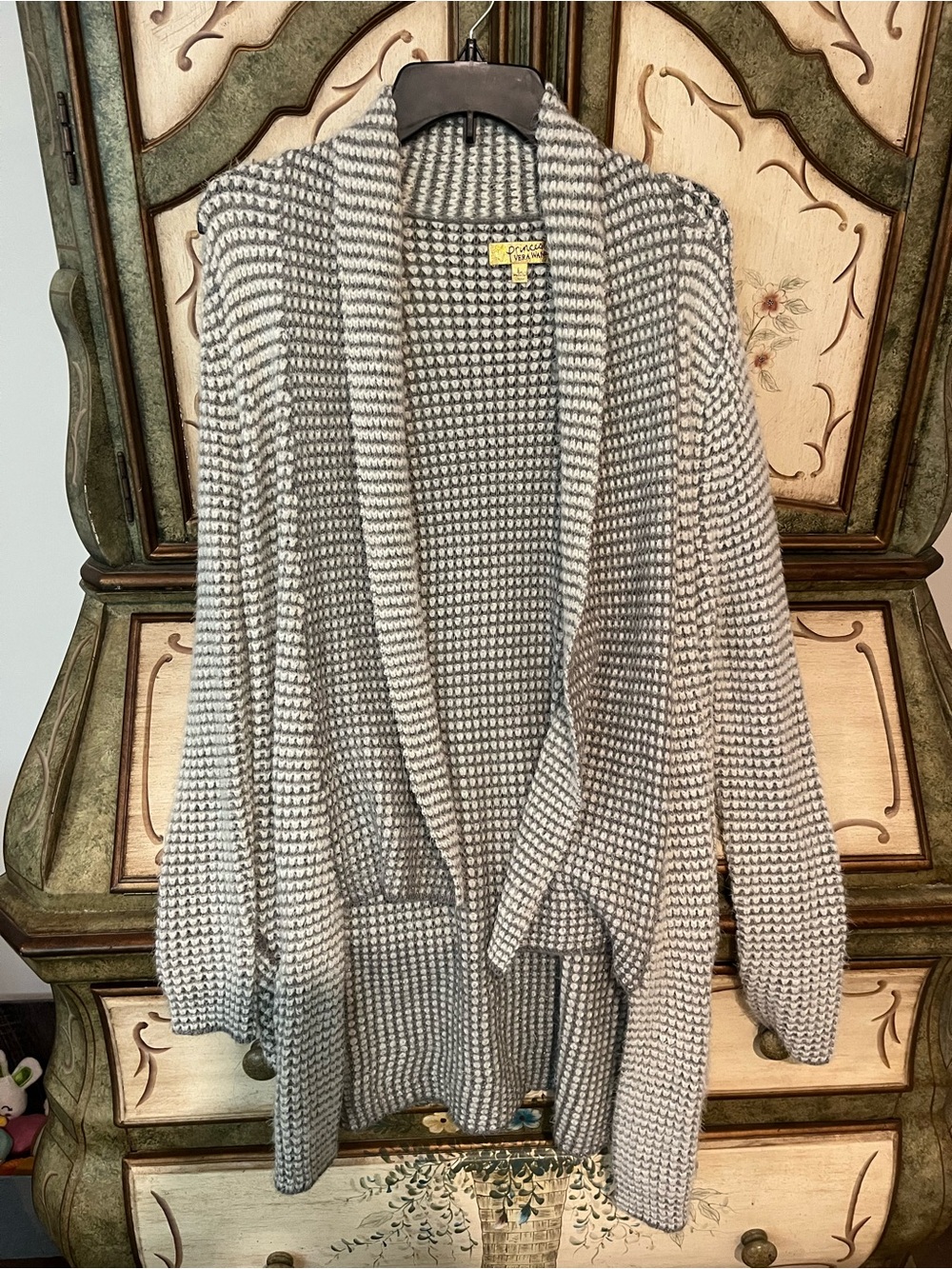 princess vera wang Gray Chunky Shawl-Collar Open Cardigan